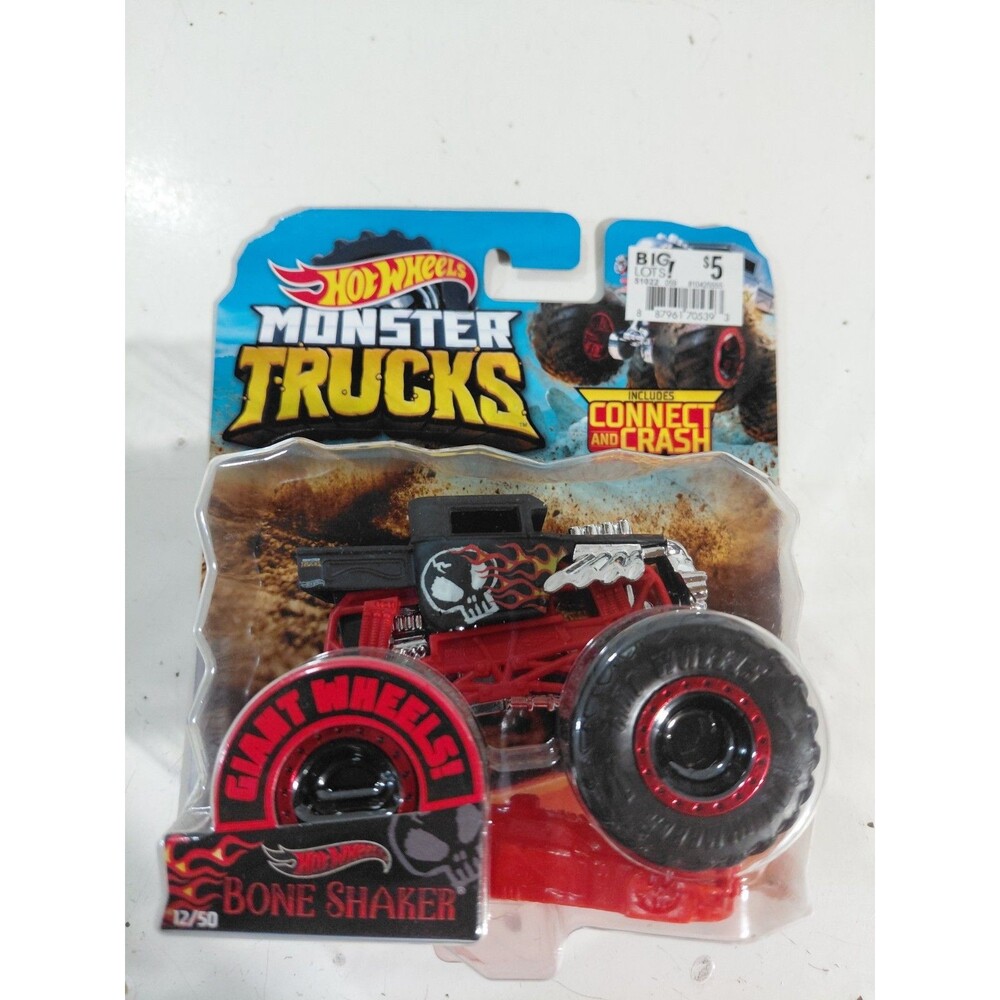 NIP Hot Wheels Monster Trucks 1:64 Die Cast Bone Shaker Hot Rod w/ Crush Car